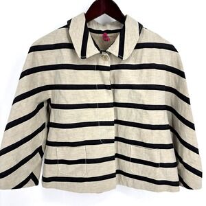 Piazza Sempione Jacket Women Small / 40 IT Black Taupe Stripe Linen Blend Career